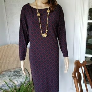 Lauren Ralph Lauren Geometric Dress Navy Wine